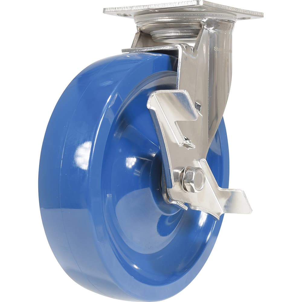 Vestil - Standard Casters; Mount: With Holes ; Style: Swivel w/Brake ; Wheel Diameter: 8 (Inch); Wheel Width: 2 (Inch); Overall Height (Inch): 9-1/2 ; Load Capacity (Lb.): 1250.000 - Exact Tool & Supply