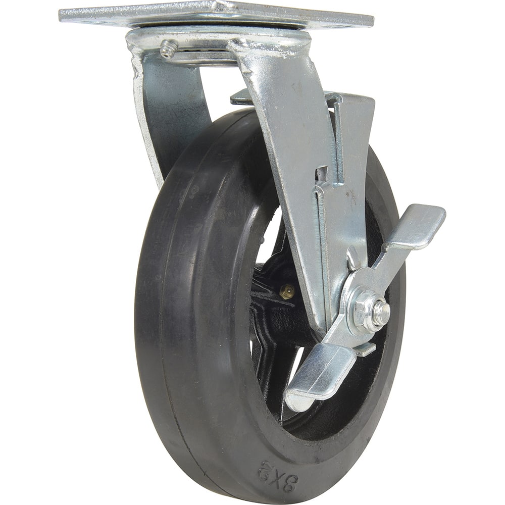 Vestil - Standard Casters; Mount: With Holes ; Style: Swivel w/Brake ; Wheel Diameter: 8 (Inch); Wheel Width: 2 (Inch); Overall Height (Inch): 9-1/2 ; Load Capacity (Lb.): 551.000 - Exact Tool & Supply