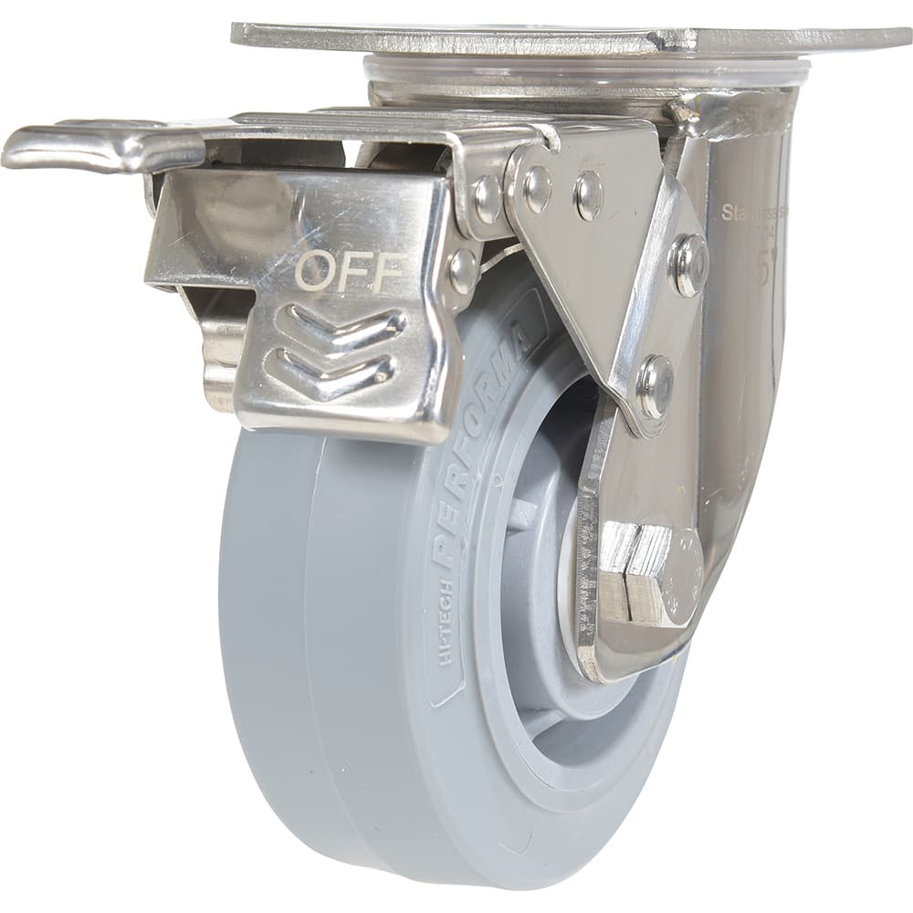 Vestil - Standard Casters; Mount: With Holes ; Style: Swivel w/Total Brake ; Wheel Diameter: 5 (Inch); Wheel Width: 2 (Inch); Overall Height (Inch): 6-1/2 ; Load Capacity (Lb.): 500.000 - Exact Tool & Supply