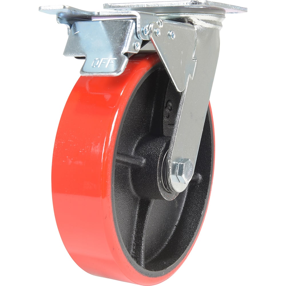 Vestil - Standard Casters; Mount: With Holes ; Style: Swivel w/Total Brake ; Wheel Diameter: 8 (Inch); Wheel Width: 2 (Inch); Overall Height (Inch): 9-1/2 ; Load Capacity (Lb.): 1474.000 - Exact Tool & Supply