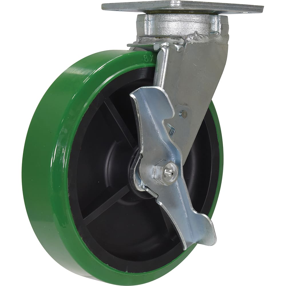 Vestil - Standard Casters; Mount: With Holes ; Style: Swivel w/Brake ; Wheel Diameter: 8 (Inch); Wheel Width: 2 (Inch); Overall Height (Inch): 9-1/2 ; Load Capacity (Lb.): 1000.000 - Exact Tool & Supply