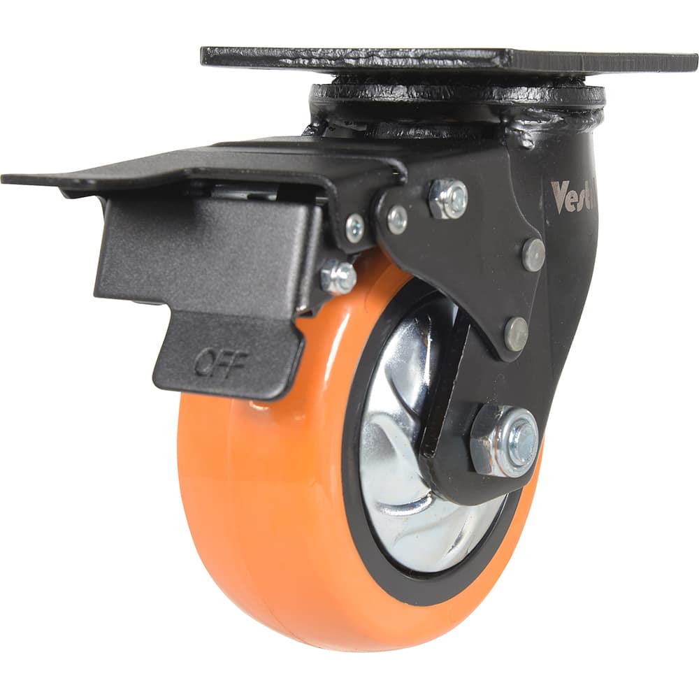Vestil - Standard Casters; Mount: With Holes ; Style: Swivel w/Total Brake ; Wheel Diameter: 5 (Inch); Wheel Width: 2 (Inch); Overall Height (Inch): 6-1/2 ; Load Capacity (Lb.): 639.000 - Exact Tool & Supply