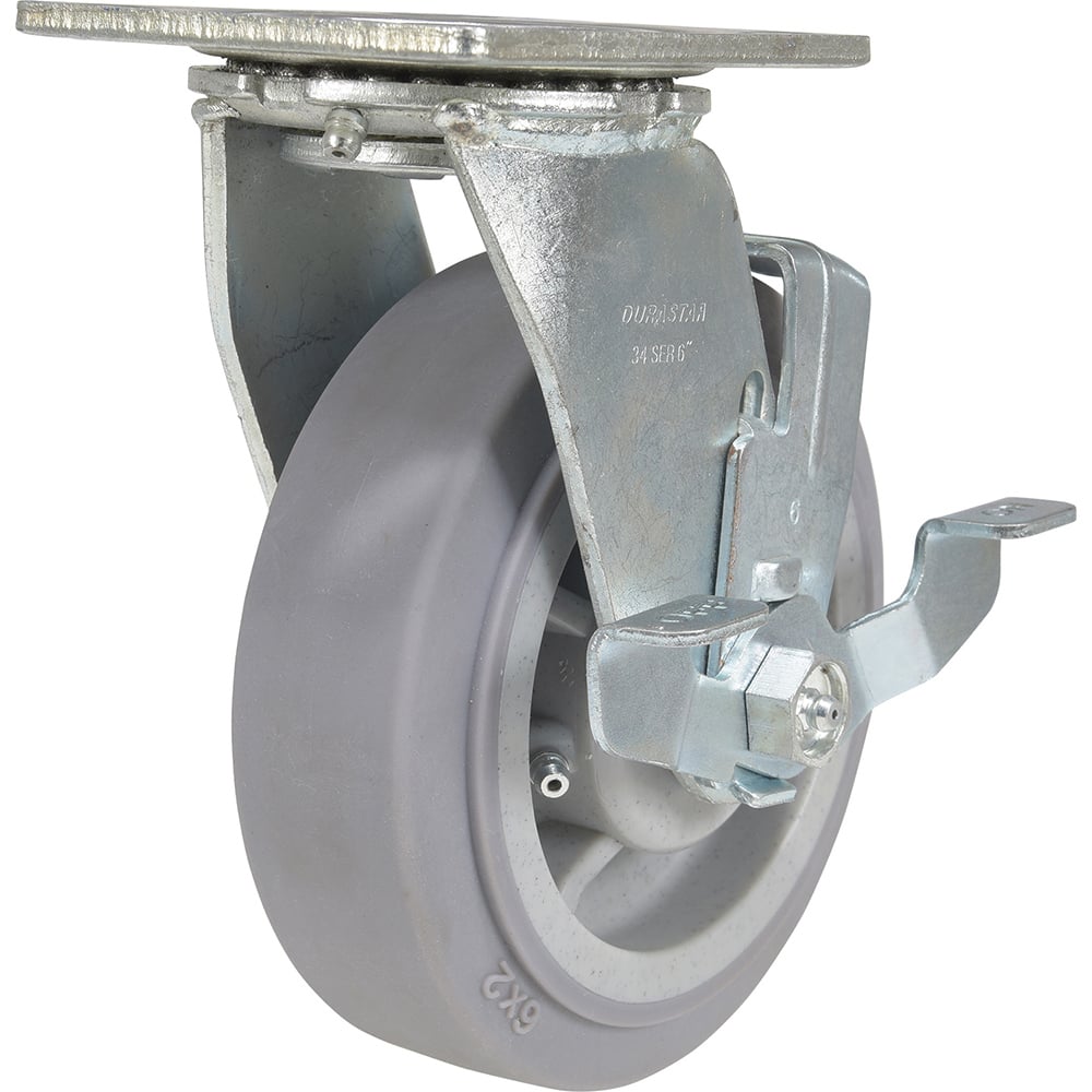 Vestil - Standard Casters; Mount: With Holes ; Style: Swivel w/Brake ; Wheel Diameter: 6 (Inch); Wheel Width: 2 (Inch); Overall Height (Inch): 7-1/2 ; Load Capacity (Lb.): 600.000 - Exact Tool & Supply