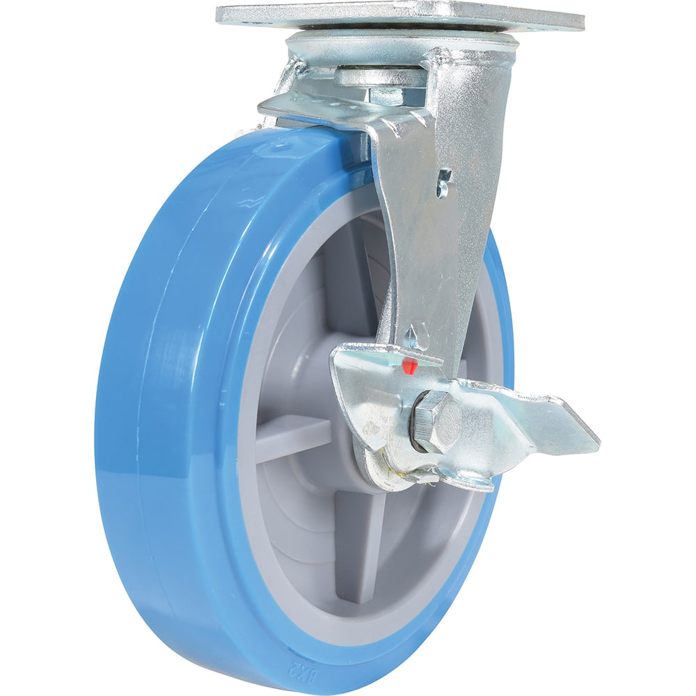 Vestil - Standard Casters; Mount: With Holes ; Style: Swivel w/Brake ; Wheel Diameter: 8 (Inch); Wheel Width: 2 (Inch); Overall Height (Inch): 9-9/16 ; Load Capacity (Lb.): 925.000 - Exact Tool & Supply