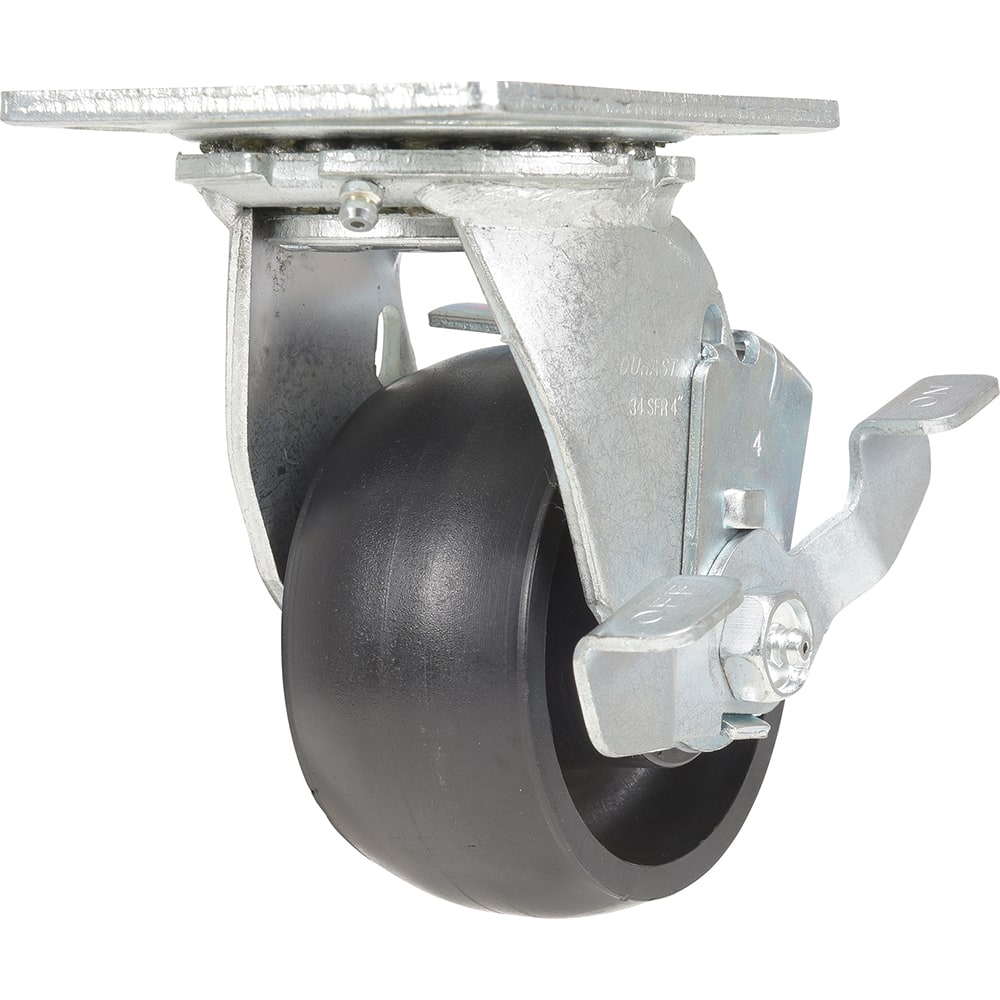 Vestil - Standard Casters; Mount: With Holes ; Style: Swivel w/Brake ; Wheel Diameter: 4 (Inch); Wheel Width: 2 (Inch); Overall Height (Inch): 5-1/2 ; Load Capacity (Lb.): 800.000 - Exact Tool & Supply