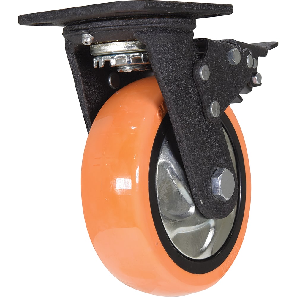 Vestil - Standard Casters; Mount: With Holes ; Style: Swivel w/Total Brake ; Wheel Diameter: 6 (Inch); Wheel Width: 2 (Inch); Overall Height (Inch): 7-1/2 ; Load Capacity (Lb.): 837.000 - Exact Tool & Supply