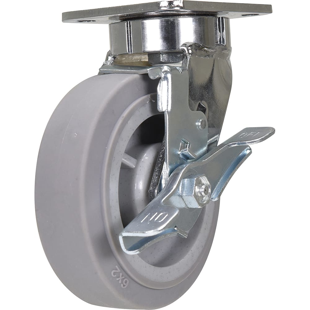 Vestil - Standard Casters; Mount: With Holes ; Style: Swivel w/Brake ; Wheel Diameter: 6 (Inch); Wheel Width: 2 (Inch); Overall Height (Inch): 7-1/2 ; Load Capacity (Lb.): 600.000 - Exact Tool & Supply