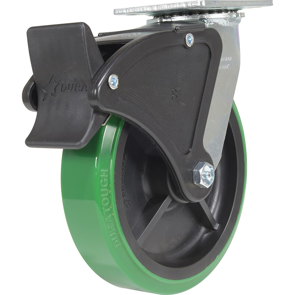 Vestil - Standard Casters; Mount: With Holes ; Style: Swivel w/Total Brake ; Wheel Diameter: 8 (Inch); Wheel Width: 2 (Inch); Overall Height (Inch): 9-3/8 ; Load Capacity (Lb.): 1000.000 - Exact Tool & Supply