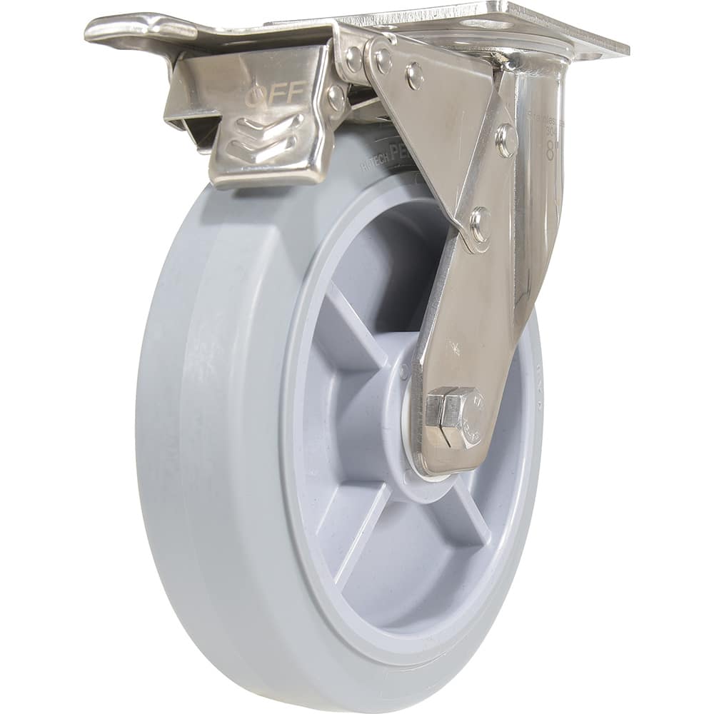 Vestil - Standard Casters; Mount: With Holes ; Style: Swivel w/Total Brake ; Wheel Diameter: 8 (Inch); Wheel Width: 2 (Inch); Overall Height (Inch): 9-1/2 ; Load Capacity (Lb.): 675.000 - Exact Tool & Supply