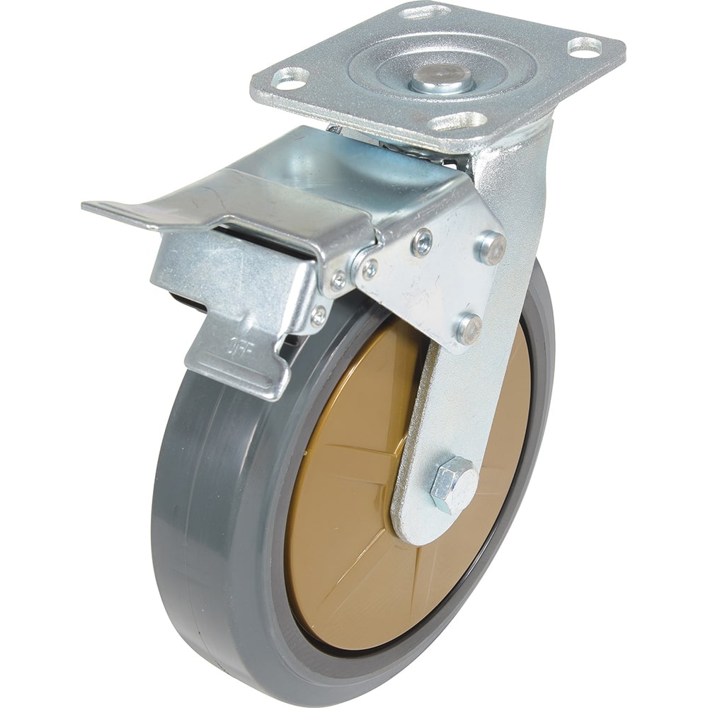 Vestil - Standard Casters; Mount: With Holes ; Style: Swivel w/Total Brake ; Wheel Diameter: 8 (Inch); Wheel Width: 2 (Inch); Overall Height (Inch): 9-1/2 ; Load Capacity (Lb.): 881.000 - Exact Tool & Supply