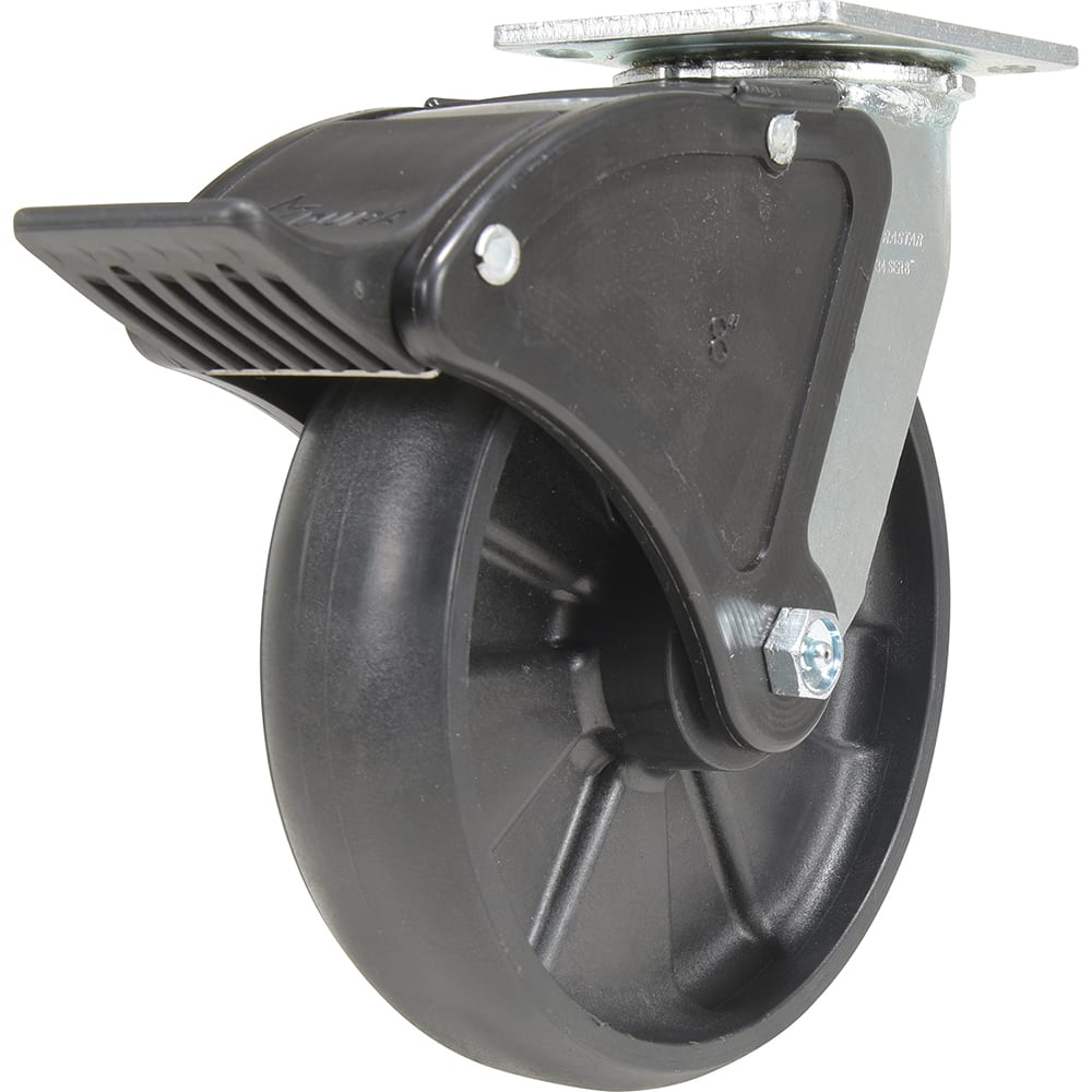 Vestil - Standard Casters; Mount: With Holes ; Style: Swivel w/Total Brake ; Wheel Diameter: 8 (Inch); Wheel Width: 2 (Inch); Overall Height (Inch): 9-1/2 ; Load Capacity (Lb.): 1250.000 - Exact Tool & Supply