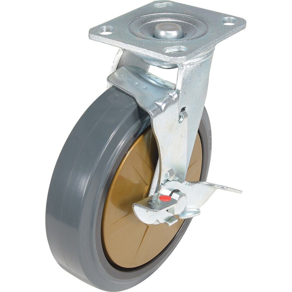 Vestil - Standard Casters; Mount: With Holes ; Style: Swivel w/Brake ; Wheel Diameter: 8 (Inch); Wheel Width: 2 (Inch); Overall Height (Inch): 9-1/2 ; Load Capacity (Lb.): 881.000 - Exact Tool & Supply
