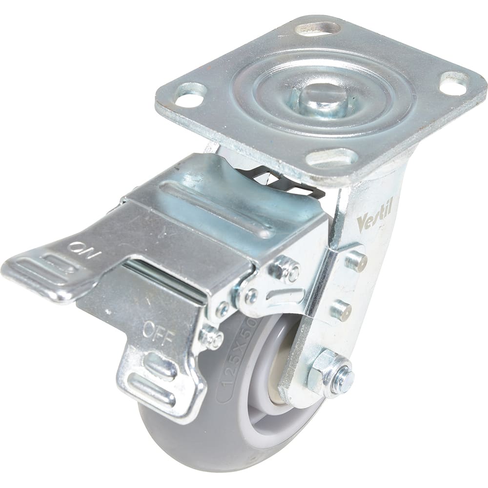 Vestil - Standard Casters; Mount: With Holes ; Style: Swivel w/Total Brake ; Wheel Diameter: 5 (Inch); Wheel Width: 2 (Inch); Overall Height (Inch): 6-1/2 ; Load Capacity (Lb.): 551.000 - Exact Tool & Supply