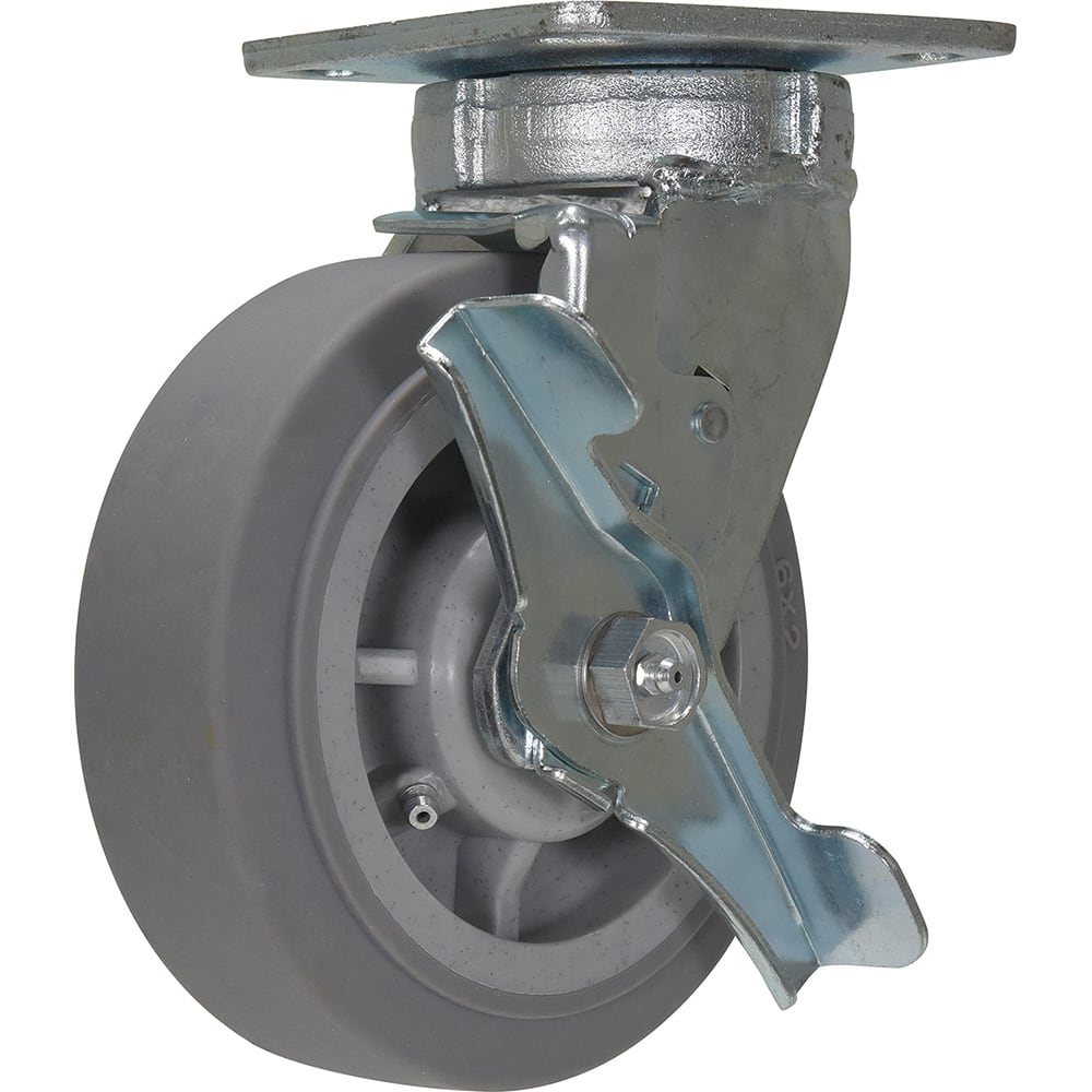 Vestil - Standard Casters; Mount: With Holes ; Style: Swivel w/Brake ; Wheel Diameter: 6 (Inch); Wheel Width: 2 (Inch); Overall Height (Inch): 7-1/2 ; Load Capacity (Lb.): 600.000 - Exact Tool & Supply