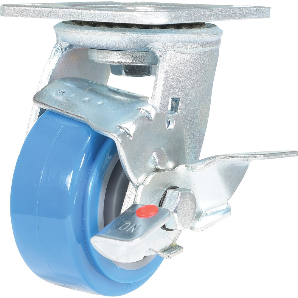 Vestil - Standard Casters; Mount: With Holes ; Style: Swivel w/Brake ; Wheel Diameter: 4 (Inch); Wheel Width: 2 (Inch); Overall Height (Inch): 5-3/4 ; Load Capacity (Lb.): 617.000 - Exact Tool & Supply