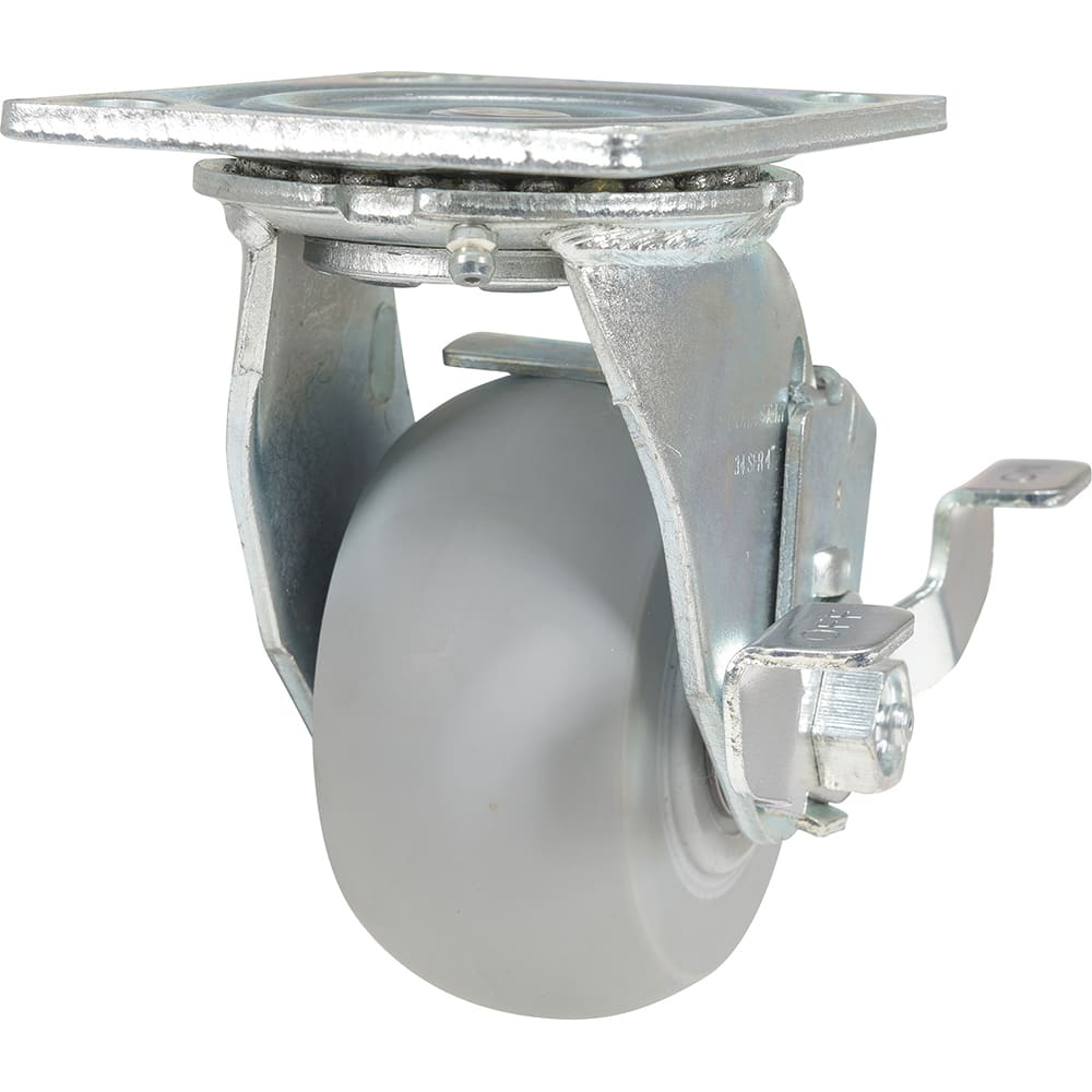 Vestil - Standard Casters; Mount: With Holes ; Style: Swivel w/Brake ; Wheel Diameter: 4 (Inch); Wheel Width: 2 (Inch); Overall Height (Inch): 5-1/2 ; Load Capacity (Lb.): 450.000 - Exact Tool & Supply