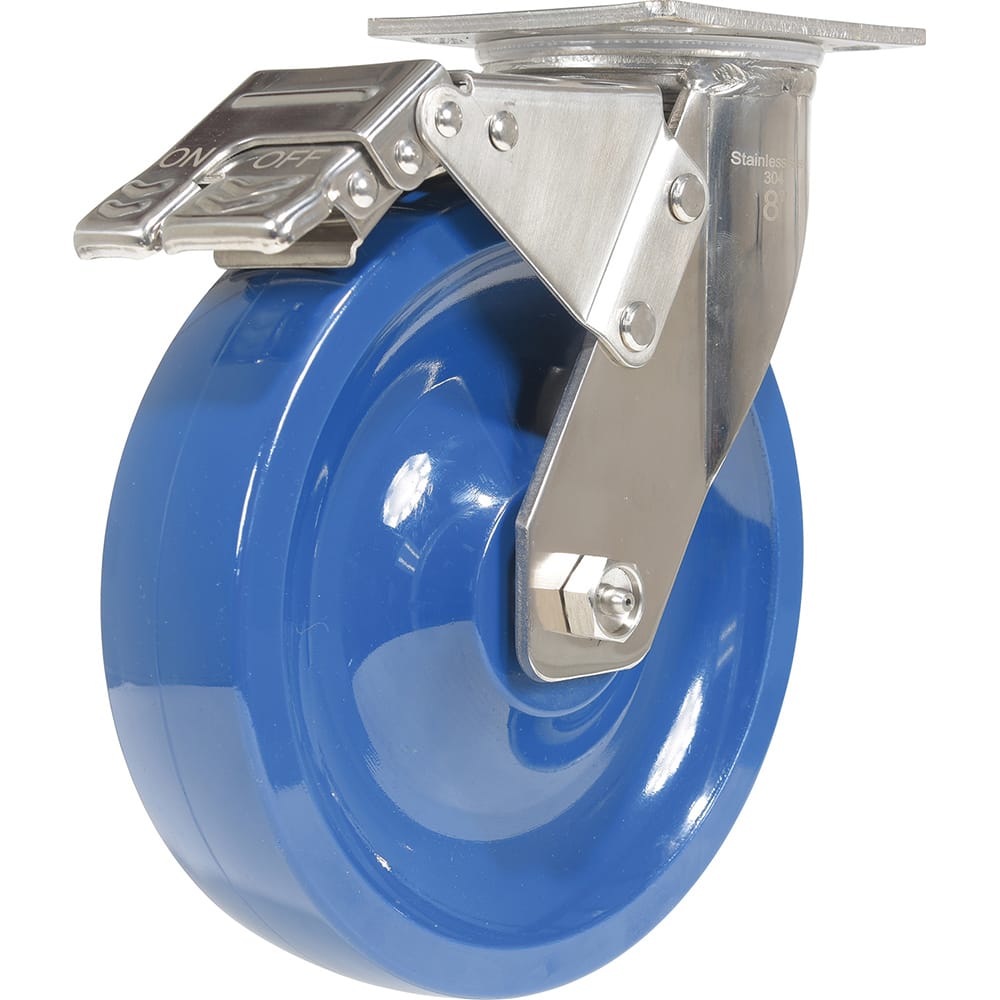 Vestil - Standard Casters; Mount: With Holes ; Style: Swivel w/Total Brake ; Wheel Diameter: 8 (Inch); Wheel Width: 2 (Inch); Overall Height (Inch): 9-1/2 ; Load Capacity (Lb.): 1250.000 - Exact Tool & Supply
