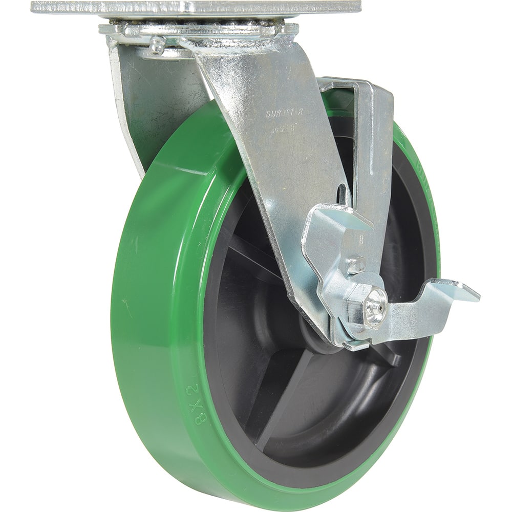 Vestil - Standard Casters; Mount: With Holes ; Style: Swivel w/Brake ; Wheel Diameter: 8 (Inch); Wheel Width: 2 (Inch); Overall Height (Inch): 9-3/8 ; Load Capacity (Lb.): 1000.000 - Exact Tool & Supply