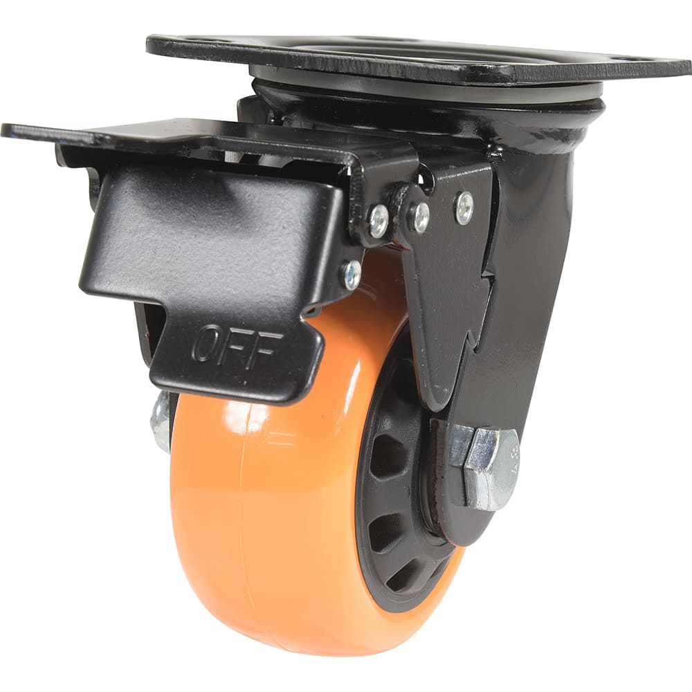 Vestil - Standard Casters; Mount: With Holes ; Style: Swivel w/Total Brake ; Wheel Diameter: 4 (Inch); Wheel Width: 2 (Inch); Overall Height (Inch): 5-1/2 ; Load Capacity (Lb.): 594.000 - Exact Tool & Supply