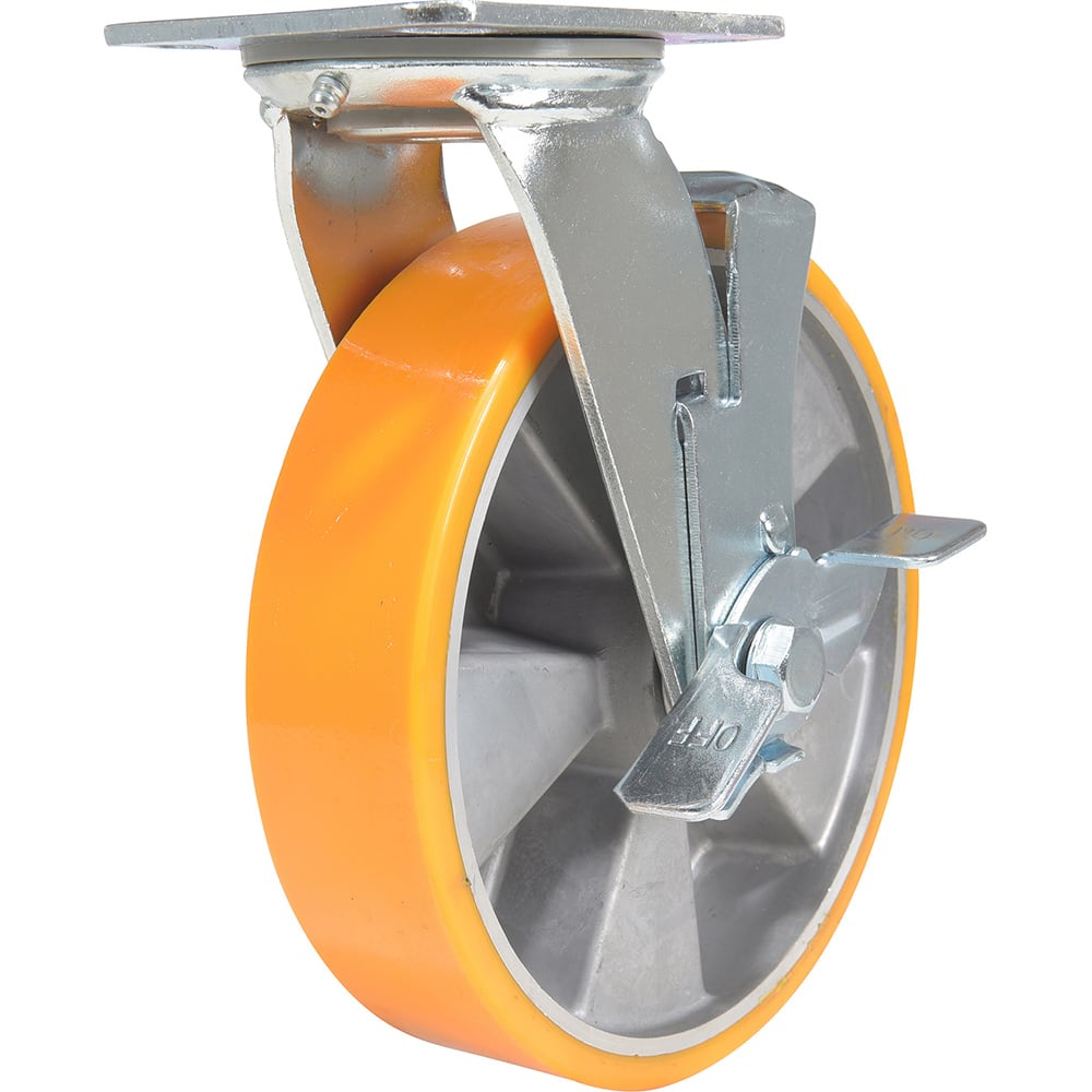 Vestil - Standard Casters; Mount: With Holes ; Style: Swivel w/Brake ; Wheel Diameter: 8 (Inch); Wheel Width: 2 (Inch); Overall Height (Inch): 9-1/2 ; Load Capacity (Lb.): 1760.000 - Exact Tool & Supply