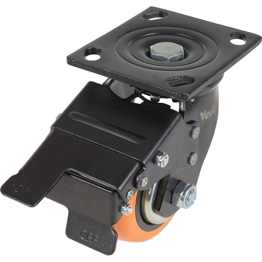 Vestil - Standard Casters; Mount: With Holes ; Style: Swivel w/Total Brake ; Wheel Diameter: 4 (Inch); Wheel Width: 2 (Inch); Overall Height (Inch): 5-9/16 ; Load Capacity (Lb.): 551.000 - Exact Tool & Supply