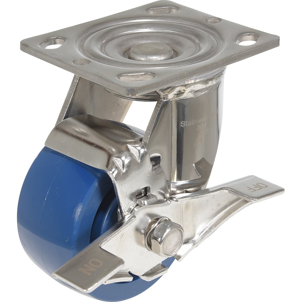 Vestil - Standard Casters; Mount: With Holes ; Style: Swivel w/Brake ; Wheel Diameter: 4 (Inch); Wheel Width: 2 (Inch); Overall Height (Inch): 5-3/4 ; Load Capacity (Lb.): 800.000 - Exact Tool & Supply