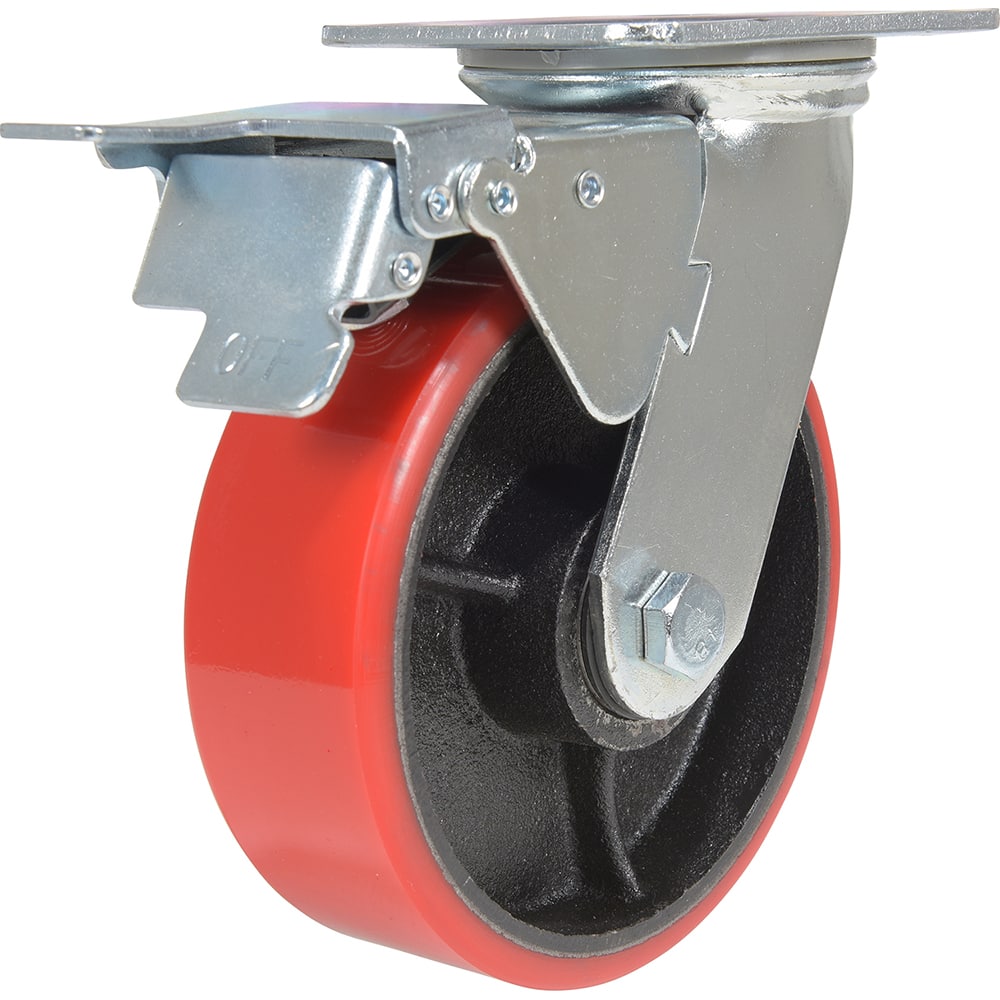 Vestil - Standard Casters; Mount: With Holes ; Style: Swivel w/Total Brake ; Wheel Diameter: 6 (Inch); Wheel Width: 2 (Inch); Overall Height (Inch): 7-1/2 ; Load Capacity (Lb.): 1232.000 - Exact Tool & Supply