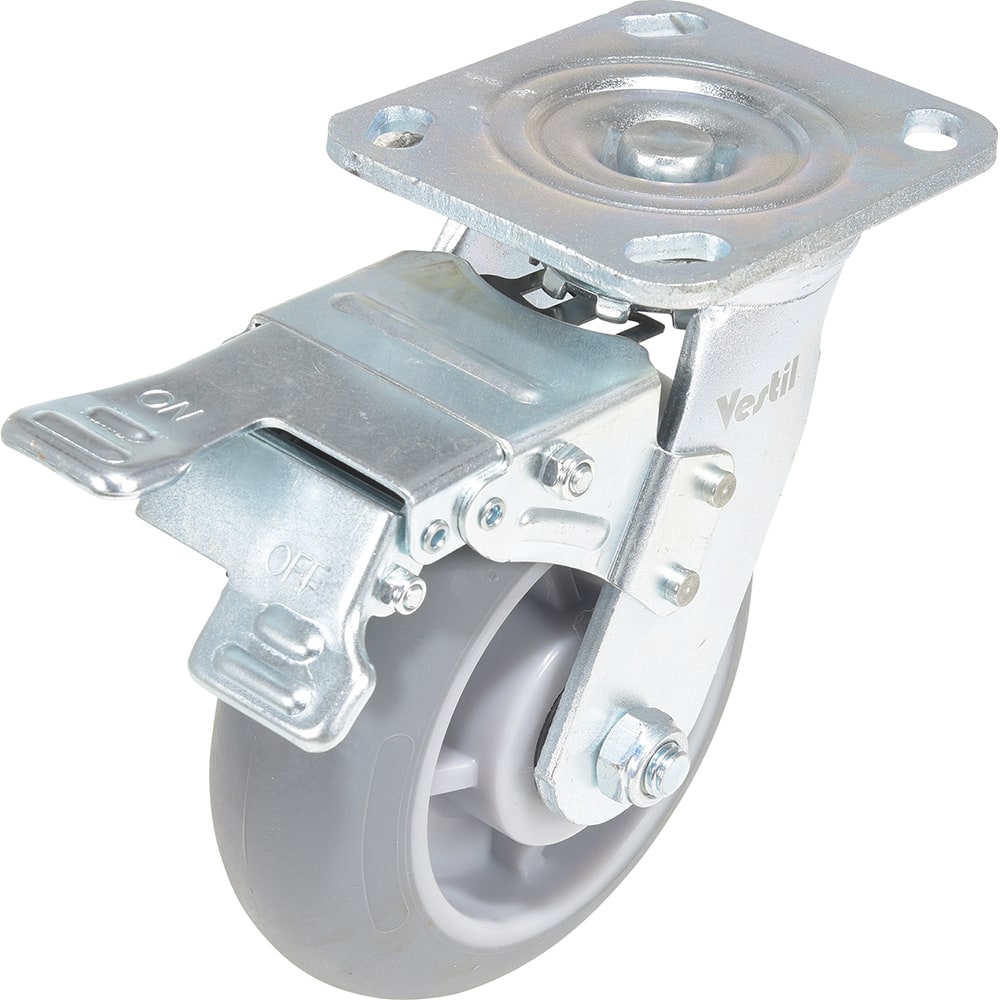Vestil - Standard Casters; Mount: With Holes ; Style: Swivel w/Total Brake ; Wheel Diameter: 6 (Inch); Wheel Width: 2 (Inch); Overall Height (Inch): 7-1/2 ; Load Capacity (Lb.): 639.000 - Exact Tool & Supply