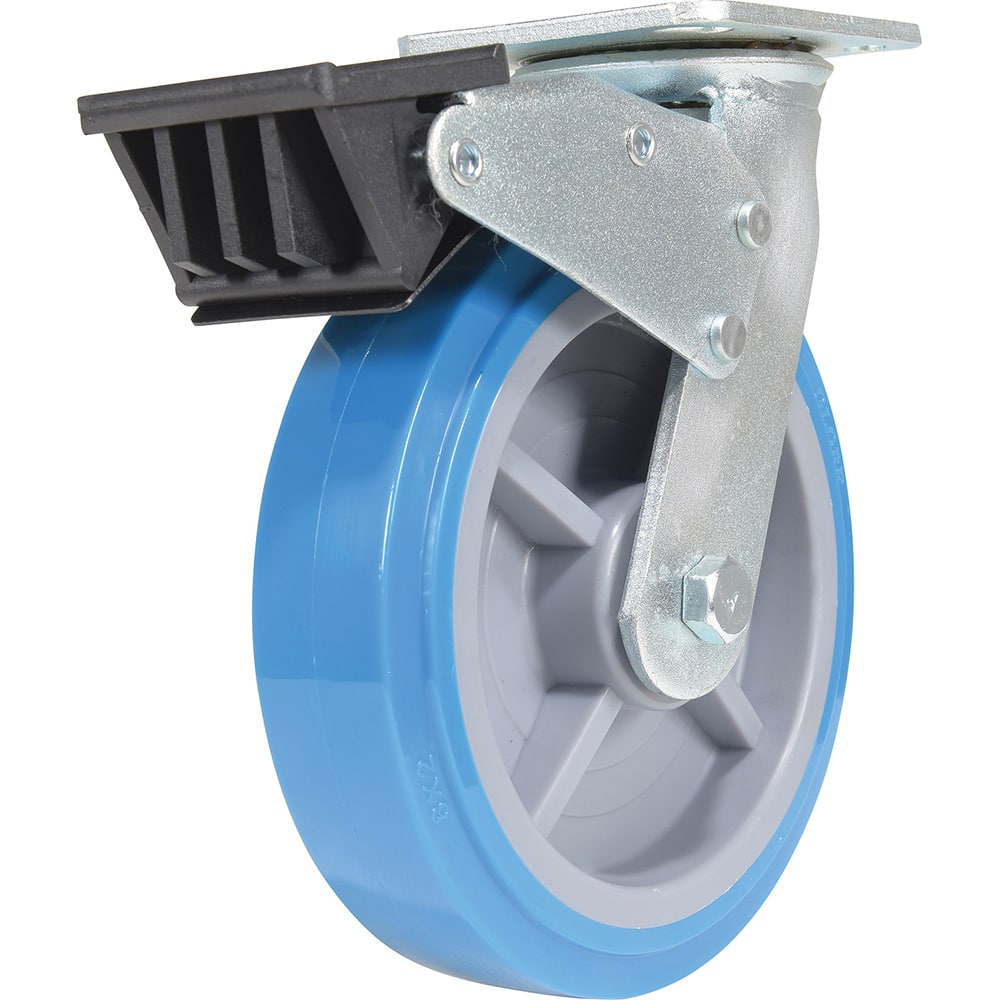 Vestil - Standard Casters; Mount: With Holes ; Style: Swivel w/Total Brake ; Wheel Diameter: 8 (Inch); Wheel Width: 2 (Inch); Overall Height (Inch): 9-9/16 ; Load Capacity (Lb.): 925.000 - Exact Tool & Supply