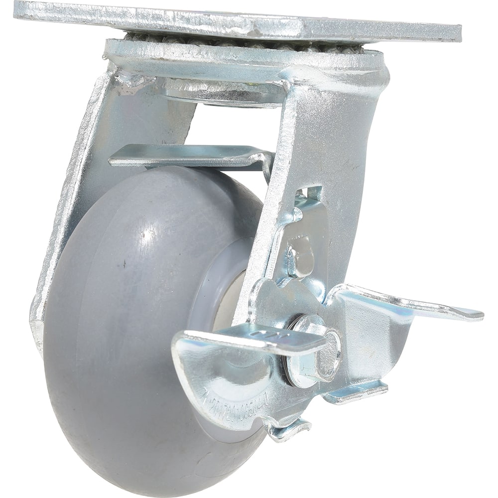 Vestil - Standard Casters; Mount: With Holes ; Style: Swivel w/Brake ; Wheel Diameter: 4 (Inch); Wheel Width: 2 (Inch); Overall Height (Inch): 5-1/2 ; Load Capacity (Lb.): 485.000 - Exact Tool & Supply