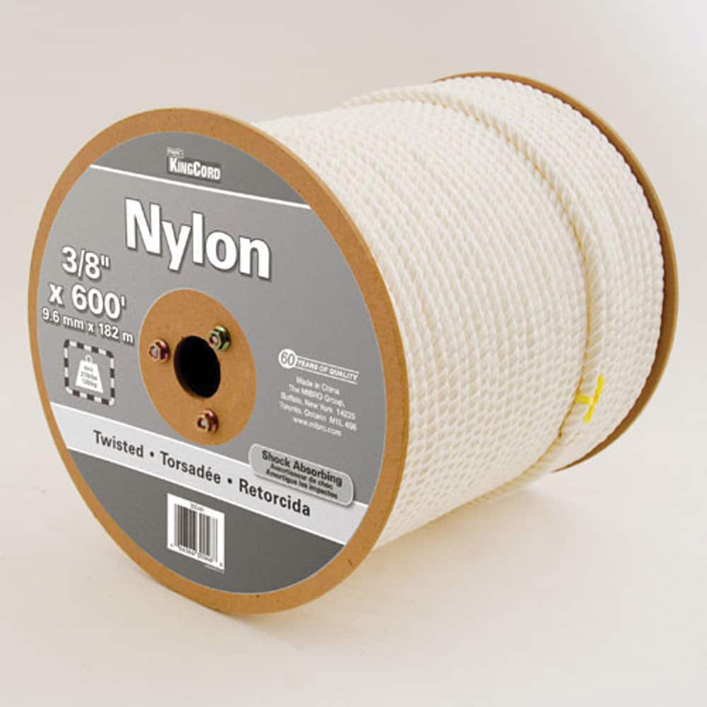 Mibro - Rope; Type: Twisted Rope ; Head/Holder Diameter (Inch): 3/8 ; Material: Nylon ; Load Capacity (Lb.): 278.000 ; Maximum Length: 600.00 ; Color: White - Exact Tool & Supply