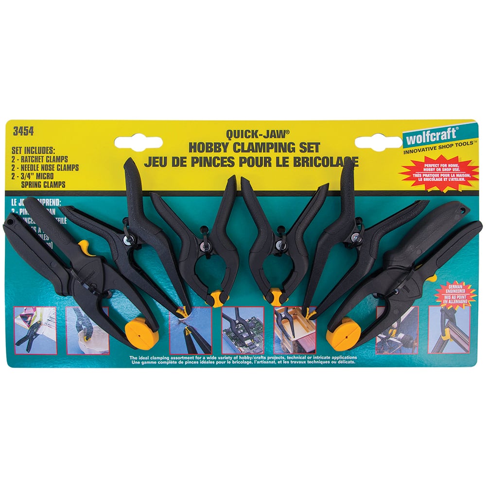 Mibro - Spring Clamp Sets; Maximum Opening Capacities (Inch): 1-1/4 ; Overall Lengths (Inch): 5 ; Number of Pieces: 6.000 ; Includes: 2 Clamps Each Of 3 Different Styles: Spring, Ratchet & Needle-Nose. - Exact Tool & Supply