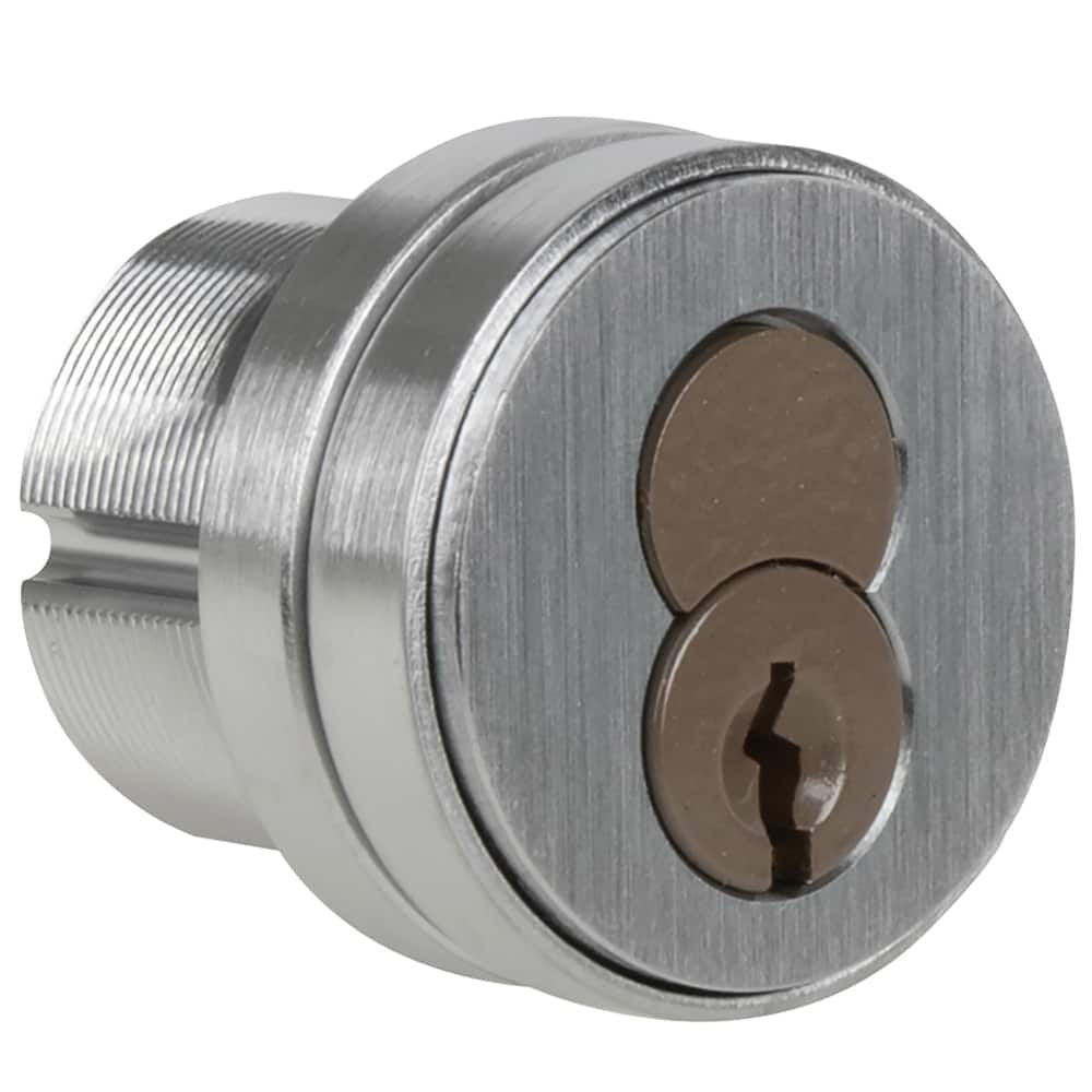Schlage - Cylinders; Type: Mortise ; Keying: Less Core ; Number of Pins: 7 ; Material: Brass ; Finish/Coating: Satin Chrome - Exact Tool & Supply