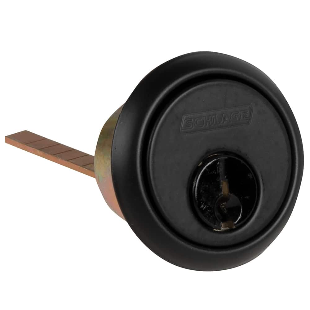Schlage - Cylinders; Type: Rim ; Keying: C Keyway ; Number of Pins: 6 ; Material: Brass ; Finish/Coating: Black - Exact Tool & Supply