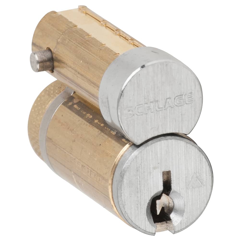 Schlage - Cylinders; Type: Removeable Core ; Keying: CE Keyway ; Number of Pins: 6 ; Material: Brass ; Finish/Coating: Satin Chrome - Exact Tool & Supply