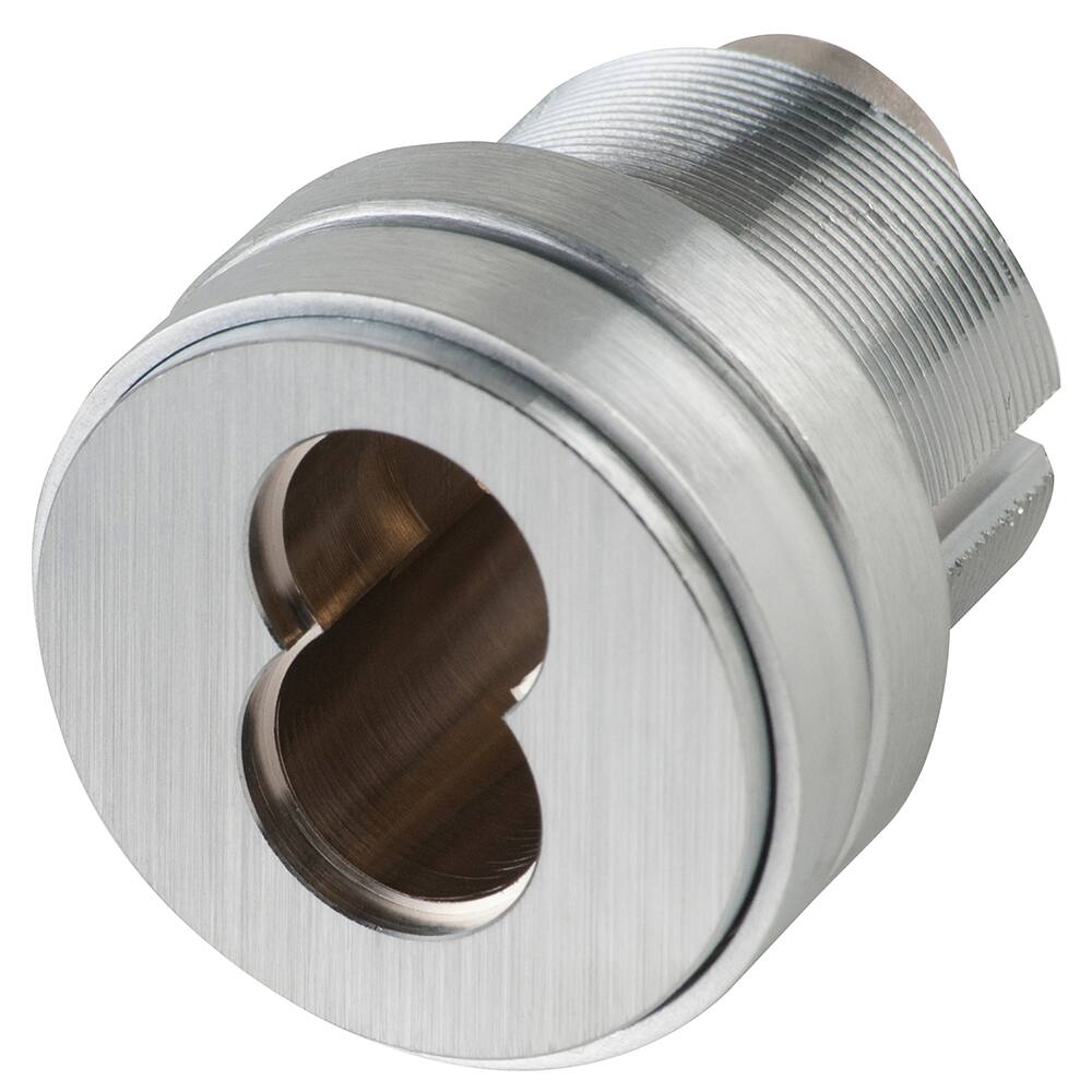 Schlage - Cylinders; Type: Mortise ; Keying: Less Core ; Number of Pins: 7 ; Material: Brass ; Finish/Coating: Satin Chrome - Exact Tool & Supply