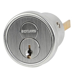Schlage - Cylinders; Type: Rim ; Keying: E Keyway ; Number of Pins: 6 ; Material: Brass ; Finish/Coating: Satin Chrome - Exact Tool & Supply