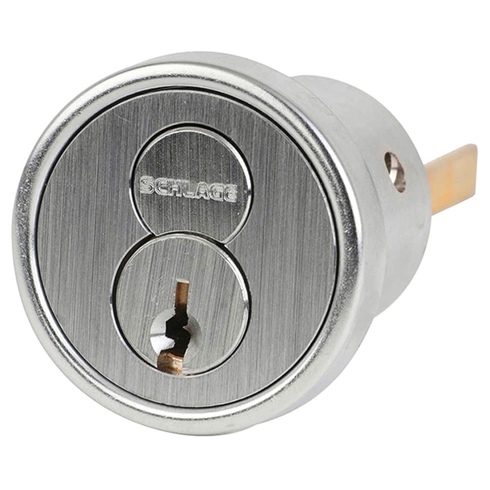Schlage - Cylinders; Type: Rim ; Keying: C Keyway ; Number of Pins: 6 ; Material: Brass ; Finish/Coating: Satin Chrome - Exact Tool & Supply