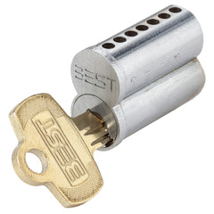 Detex - Cylinders; Type: Mortise ; Keying: Less Core ; Number of Pins: 7 ; Material: Brass ; Finish/Coating: Satin Chrome - Exact Tool & Supply