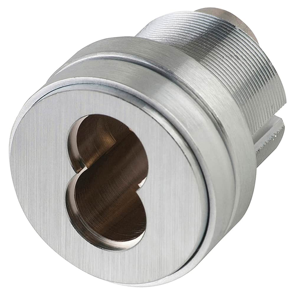 Schlage - Cylinders; Type: Mortise ; Keying: Less Core ; Number of Pins: 7 ; Material: Brass ; Finish/Coating: Satin Chrome - Exact Tool & Supply