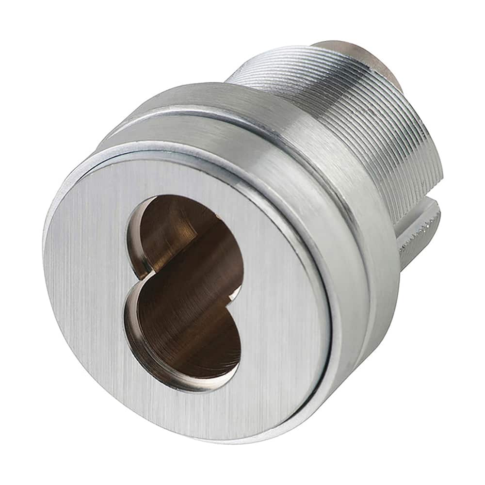 Schlage - Cylinders; Type: Mortise ; Keying: Less Core ; Number of Pins: 7 ; Material: Brass ; Finish/Coating: Satin Chrome - Exact Tool & Supply