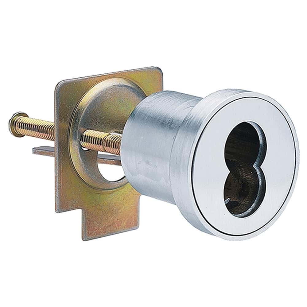 Schlage - Cylinders; Type: Rim ; Keying: Less Core ; Number of Pins: 7 ; Material: Brass ; Finish/Coating: Satin Chrome - Exact Tool & Supply