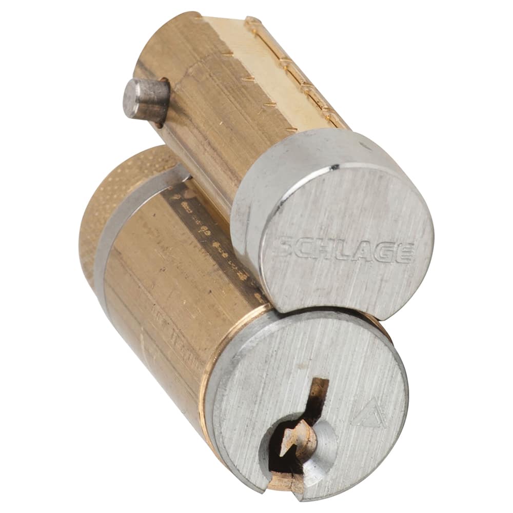 Schlage - Cylinders; Type: Removeable Core ; Keying: FG Keyway ; Number of Pins: 6 ; Material: Brass ; Finish/Coating: Satin Chrome - Exact Tool & Supply