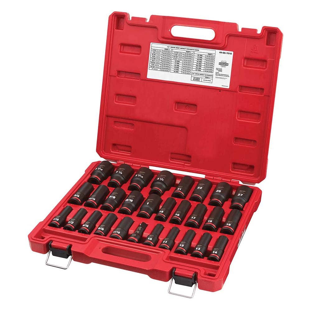 Milwaukee Tool - 29 Pc 1/2" Drive Deep Socket Set - Exact Tool & Supply