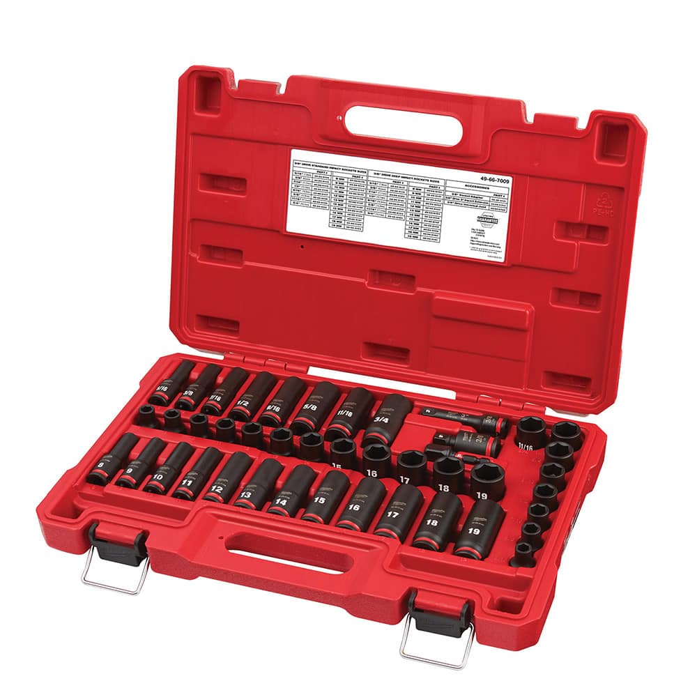 Milwaukee Tool - 43 Pc 3/8" Drive Deep Socket Set - Exact Tool & Supply