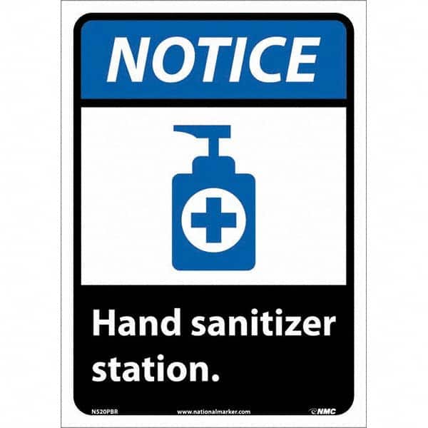 NMC - "Notice - Hand Sanitizer Station", 10" Wide x 14" High, Pressure-Sensitive Vinyl Safety Sign - Exact Tool & Supply