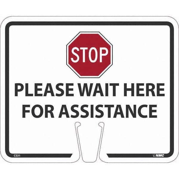 NMC - "Stop - Please Wait Here", 12-5/8" Wide x 10-3/8" High, Rigid Plastic Safety Sign - Exact Tool & Supply