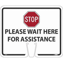 NMC - "Stop - Please Wait Here", 12-5/8" Wide x 10-3/8" High, Rigid Plastic Safety Sign - Exact Tool & Supply