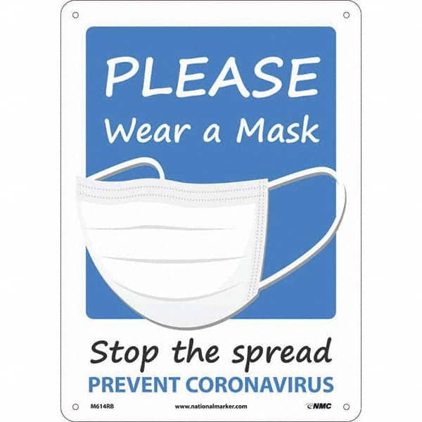 NMC - "Please Wear A Mask", 10" Wide x 14" High, Rigid Plastic Safety Sign - Exact Tool & Supply