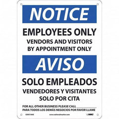 NMC - "Notice - Employees Only", 10" Wide x 14" High, Aluminum Safety Sign - Exact Tool & Supply